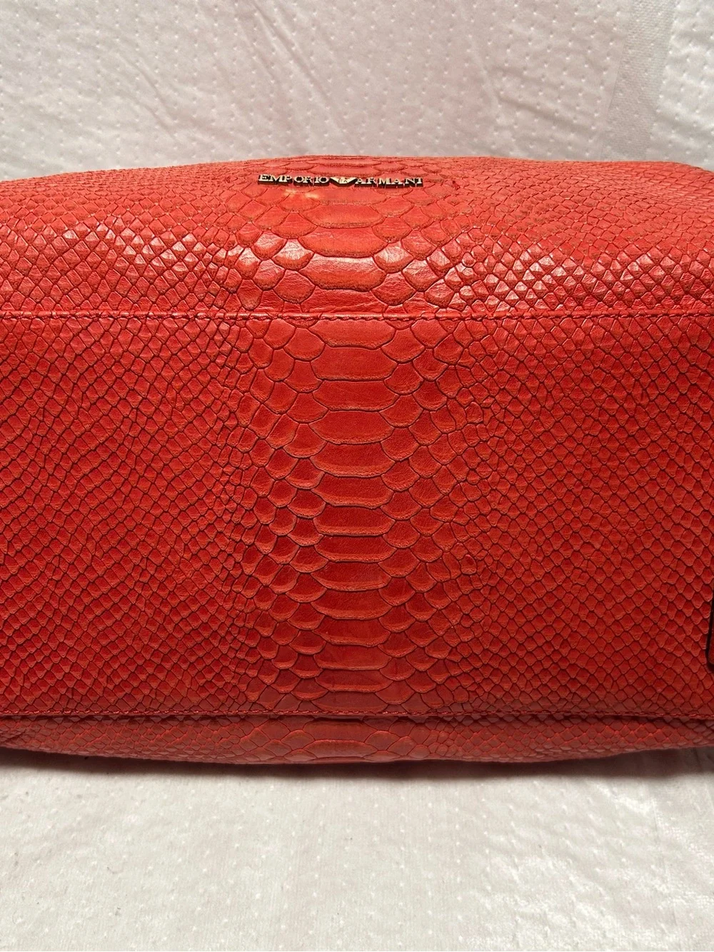 Emporio Armani Red salmon Faux Python  leather with Gold Hardware bag
